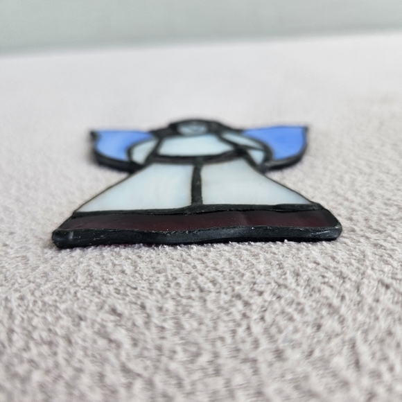 Stained Glass Angel Suncatcher Hanging Blue White Metal 3.5" Handcrafted - Picture 6 of 10